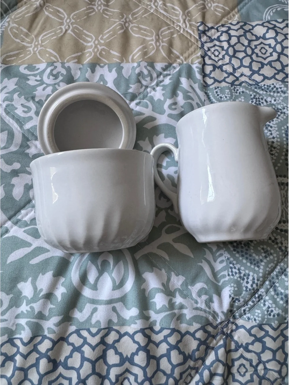 Corelle Coordinates White Stoneware Sugar Bowl with Lid & Creamer Set - Swirl Fl